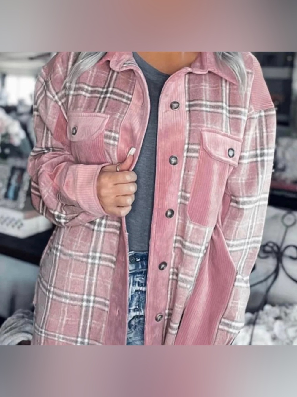 Blue B Brand Pink Plaid Shacket
